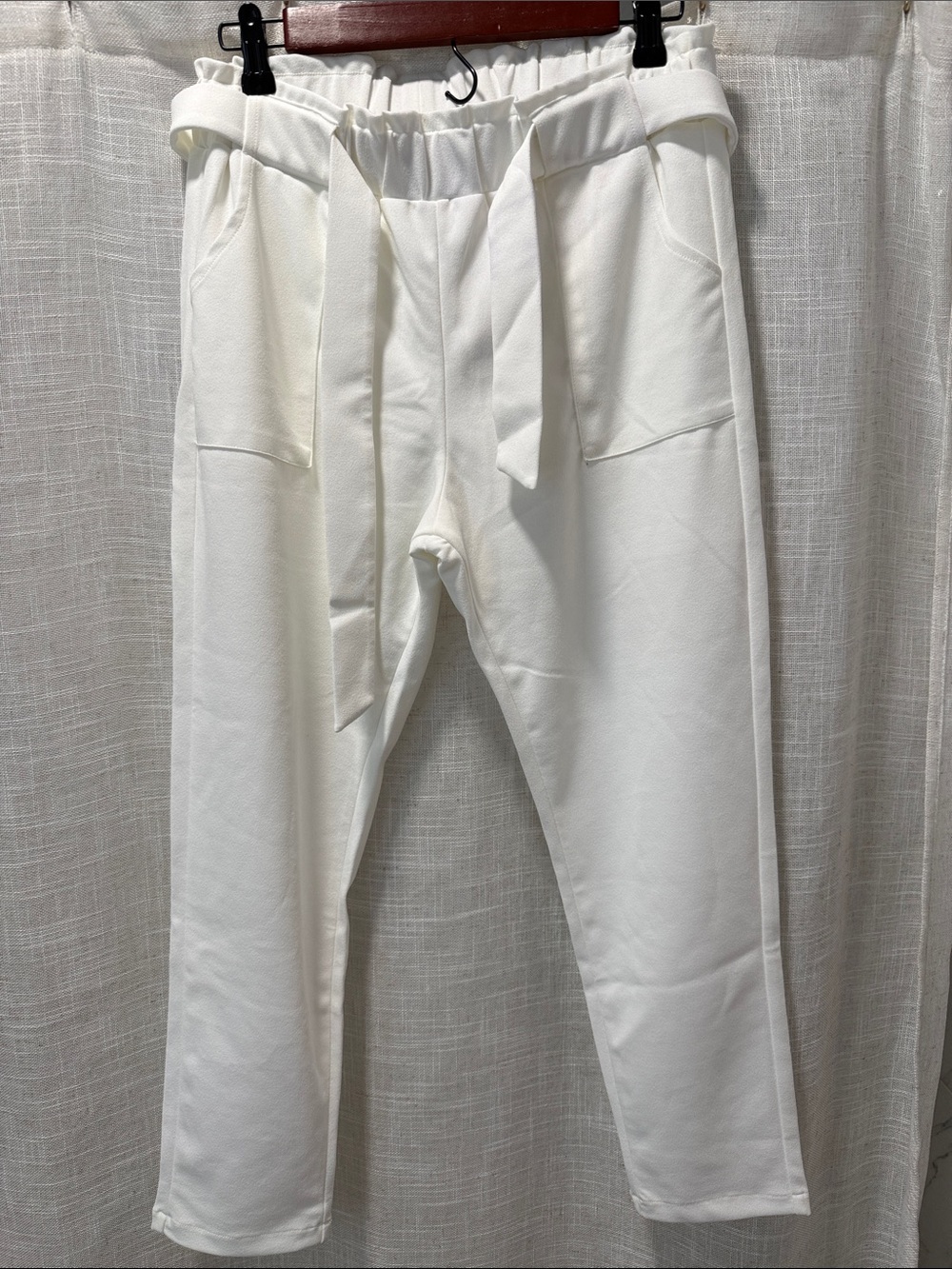 NWT White stretchy paperbag pants